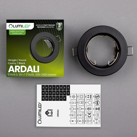 ARDALI Čierny plech MR16 GU10 kruhové svietidlo HALOGEN na zapustenú montáž