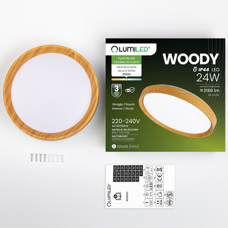 Plafond LED povrchové stropné svietidlo WOODY 24W 4000K Round IP44 32cm LUMILED