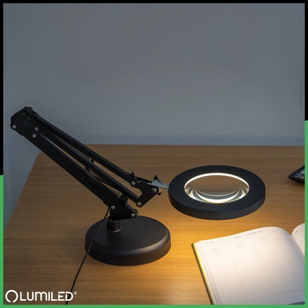 Stolná lampa LED 8W CCT kresliaca stolová lampa 3x zväčšovacie sklo LUCA 2 čierna LUMILED