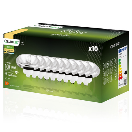 10x LED žiarovka ES111 GU10 15W = 100W 1521lm 3000K, teplá biela 24° Silver LUMILED