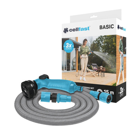 Záhradná hadica na vodu 15 m s pištoľou a spojkami BASIC CELLFAST
