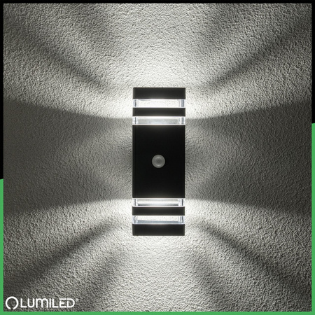 Záhradné nástenné svietidlo zhora nadol 2xGU10 Black Senzor pohybu a súmraku IP54 PROTEA LUMILED