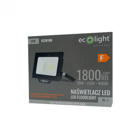 LED reflektor reflektor 20W 1800lm 4000K, neutrálna biela IP65 NL-1 Ecolight