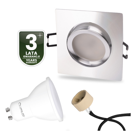 TRIX 3v1 GU10 6W 4000K Silver Glossy LUMILED štvorcové halogénové svietidlo na zapustenie