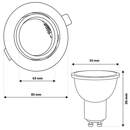 TRIX 3v1 GU10 6W 4000K Silver Gloss LUMILED kruhové halogénové svietidlo na zapustenie