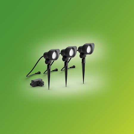 3x LED reflektorová záhradná lampa 6W 600lm 2700K IP44 antracit + nízkonapäťový 12V zdroj Philips