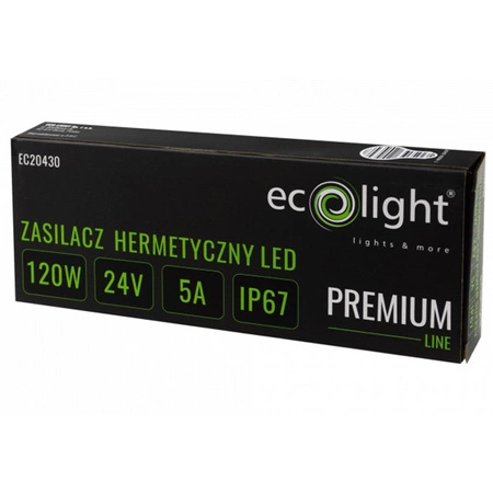 Napájací zdroj LED pásov hermetický 120W 24V 5A IP67 PREMIUM Ecolight