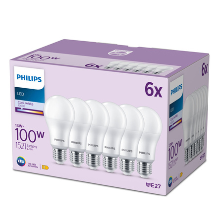 6x LED žiarovka E27 A67 13W = 100W 1521lm 4000K neutrálna biela 180° EC Multipack Philips
