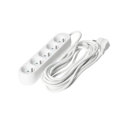 Predlžovací kábel Zástrčka 5x uzemnená zásuvka Napájací pásik 5 m biely Linea Kobi
