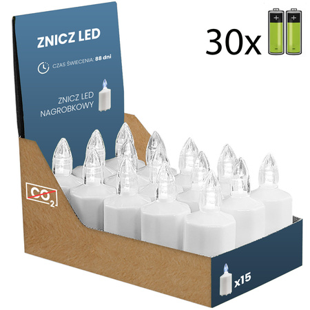 Sada 15x náplň do elektrickej sviečky LED + 30 batérií R6 biela