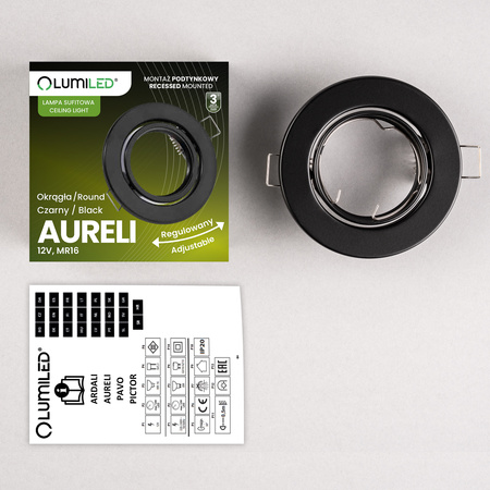 Svietidlo HALOGEN na zapustenú montáž Pohyblivé kruhové svietidlo AURELI Black Sheet MR16 GU10