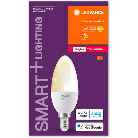 LED žiarovka E14 Traditional 4,9W = 40W 470lm 2700K teplá biela Dimmable SMART+ ZigBee Classic Ledvance