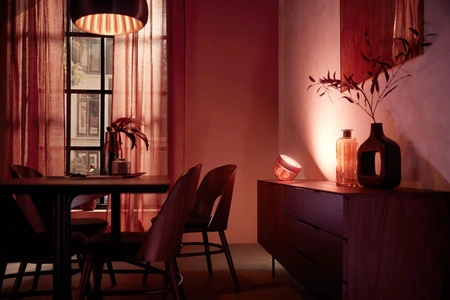 LED stolová lampa na nočný stolík 8,2 W 570 lm IP20 Biela a farebná atmosféra RGB + TW Copper Smart SMART Zigbee Bluetooth Iris Philips HUE