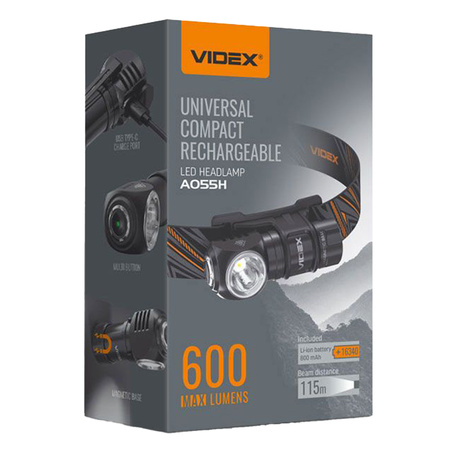 Nabíjateľná LED hlavová baterka 10W 600lm 4 režimy USB-C Vodotesné IP68 Videx