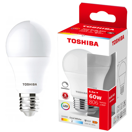 LED žiarovka E27 A60 8,5W = 60W 806lm 6500K studená biela stmievateľná TOSHIBA