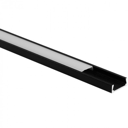 Hliníkový povrchový profil LED čierny 2 m s tienidlom z mliečneho skla pre LED pásy + krytky Ecolight série N