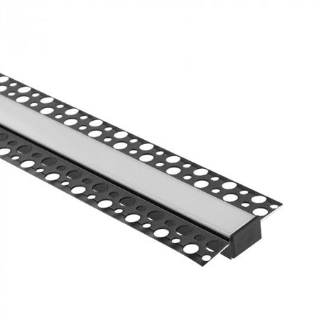 Hliníkový LED profil pre sadrokartón REGIPS široký pod omietku čierny 2 m s matným difúzorom pre LED pásy + krytky Ecolight GPS series