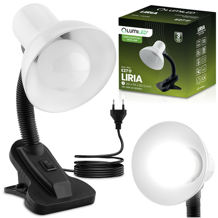 Nastaviteľná stolová lampa LIRIA Školské nočné svetlo E27 Clip White LUMILED