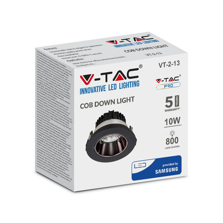 Bodové 10W 6400K LED svietidlo COB SAMSUNG CHIP VT-2-13 V-TAC na zapustenú montáž