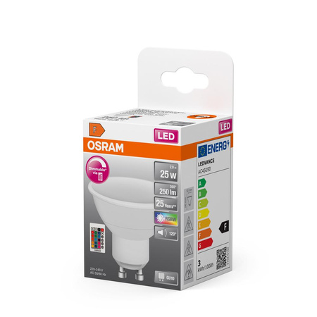 LED PAR16 reflektor GU10 2,9W = 25W 250lm 2700K RGBW 120° Stmievateľný Pilot Retrofit Filament Osram