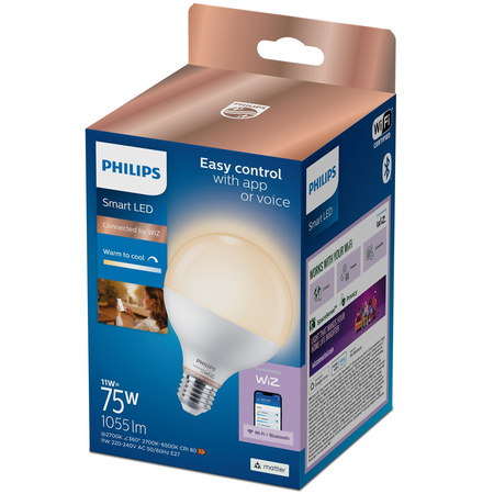 LED žiarovka E27 Sphere G95 11W = 75W 1055lm 2700-6500K TW Smart SMART WiFi Bluetooth App WiZ Philips