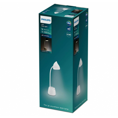 Stolná LED lampa 4,5 W 80 lm 3000-5700K CCT USBdržiakom na telefón Biely klobúk Philips