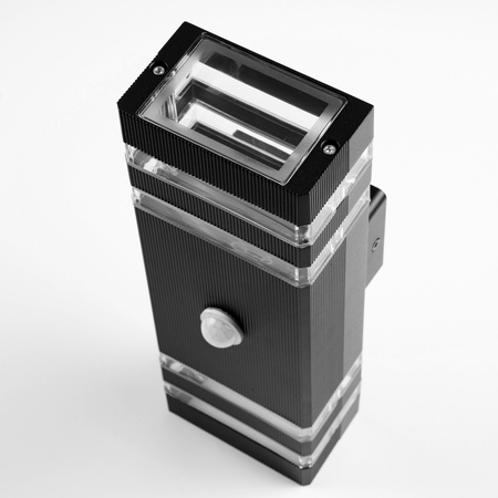 Záhradné nástenné svietidlo zhora nadol 2xGU10 Black Senzor pohybu a súmraku IP54 PROTEA LUMILED