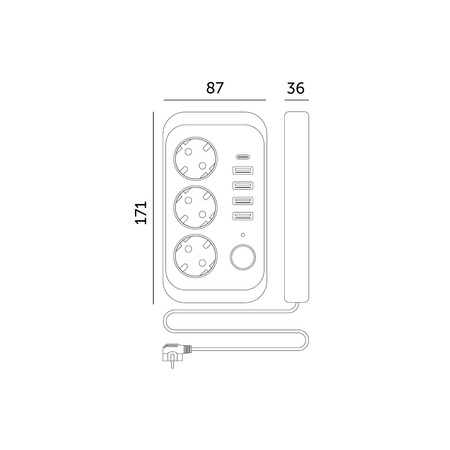 Predlžovací kábel Zástrčka 3x uzemnená zásuvka Napájací pásik 4x USB-C USB vypínač 1,5 m biely Linea Pro Kobi
