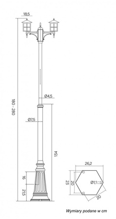 Záhradné svietidlo Vonkajší stĺpik E27 Benátky Lucerna OGMWN 2 KW 180-280cm čierna Su-Ma