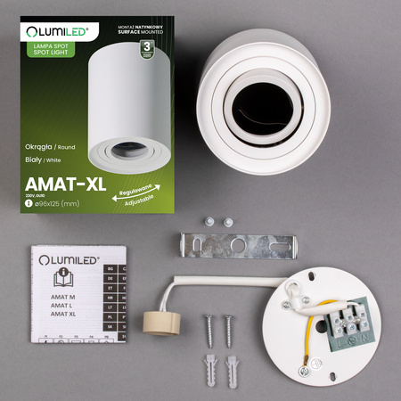 HALOGEN Spot Tube Moving GU10 Round White 125mm AMAT-XL LUMILED pre povrchovú montáž