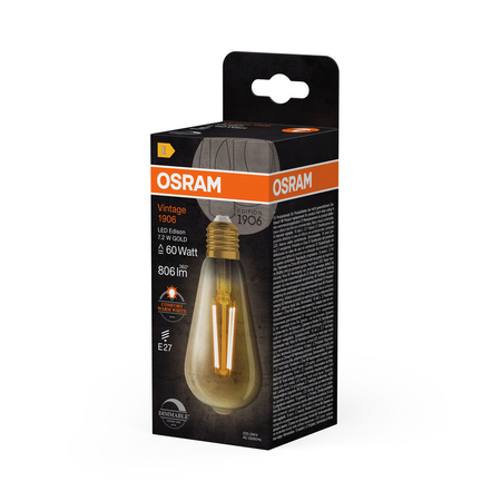 Dekoratívna LED žiarovka ST64 Edison E27 7,2W = 60W 806lm 2400K teplá biela 300° Dimmable Vintage 1906 Osram