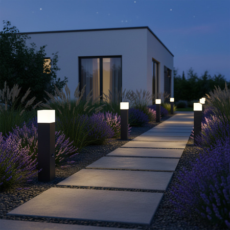 Záhradná stojaca lampa so senzorom pohybu E27 sivá biela IP44 New Sanico Goldlux