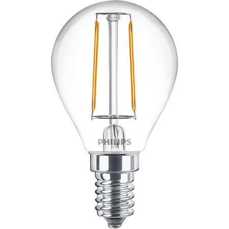 LED žiarovka E14 guľka P45 2W = 25W 250lm 2700K teplá biela FILAMENT LED Classic Philips