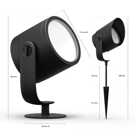 LED 15,2 W 1060 lm IP65 biela a farebná Ambiance RGB + TW Black Smart SMART Zigbee Bluetooth Lily XL Philips HUE záhradný reflektor