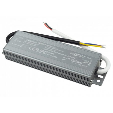 Napájací zdroj LED pásov hermetický 60W 24V 2,5A IP67 PREMIUM Ecolight
