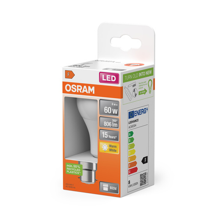 LED žiarovka A60 B22d 8W = 60W 806lm 2700K teplá biela 150° STAR CLASSIC Osram