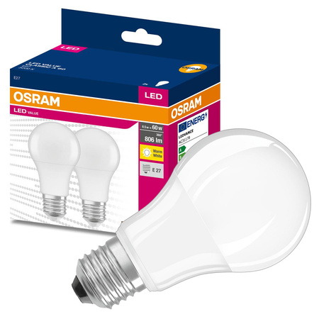 2x LED žiarovka A60 E27 8W = 60W 806lm 3000K teplá biela 180° VALUE CLASSIC Osram
