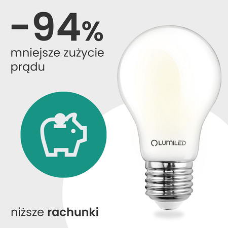 6x LED žiarovka E27 A60 3,8W 840lm = 60W 2700K teplá biela 360° vlákno CLASS A LUMILED