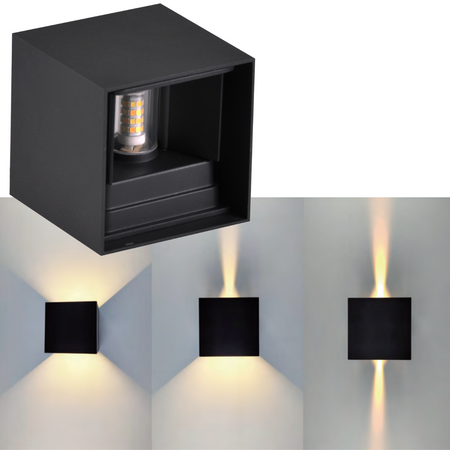 Kinkiet Elewacyjny Czarny Góra/Dół GOLDLUX + Żarówka LED G9 5W 6500K Lumiled