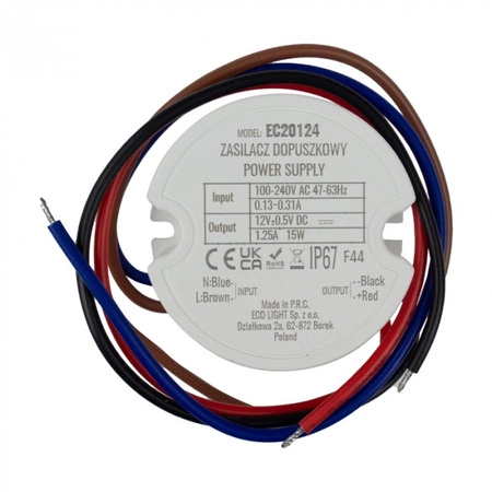 Vstupný napájací zdroj FI60 pre LED pásky 15W 12V 1,25A Hermetický IP67 Ecolight