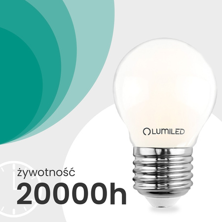 LED žiarovka E27 guľka P45 2,2W 470lm = 40W 2700K teplá biela 360° Filament CLASS A LUMILED