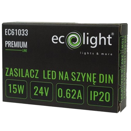 Napájací zdroj na DIN lištu pre LED pásky 15W 24V 0,88A IP20 PREMIUM Ecolight