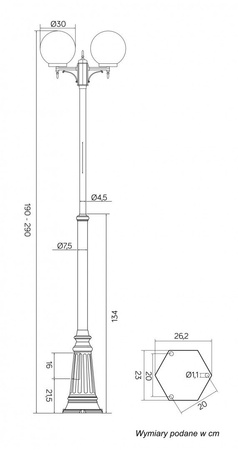 Záhradné svietidlo Vonkajšia tyčová lampa E27 Spheres Classic OGMWN 2 300 190-290cm čierna Su-Ma