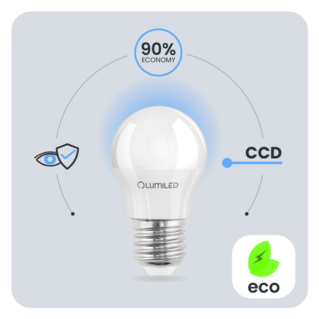 LED žiarovka E27 guľka P45 10W = 75W 1055lm 3000K teplá biela 180° LUMILED