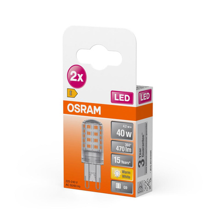 2x LED žiarovka G9 4,2W = 40W 470lm 2700K teplá biela 300° LED PIN Osram