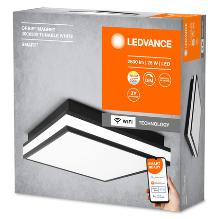 Plafond LED stropné svietidlo Povrchová montáž 26W 1400lm CCT Stmievateľné štvorcové čierne SMART+ WiFi Magnet Ledvance