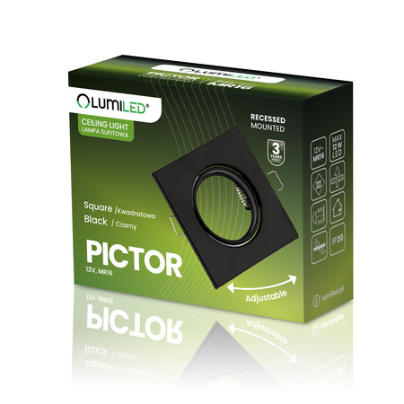 Svietidlo HALOGEN na zapustenú montáž Pohyblivé štvorcové svietidlo PICTOR Black Sheet MR16 GU10