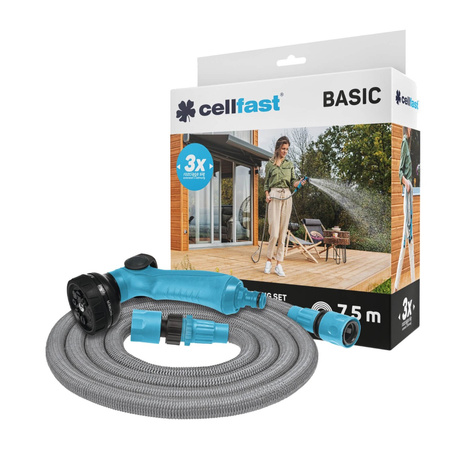 Záhradná hadica na vodu 7,5 m s pištoľou a spojkami BASIC CELLFAST
