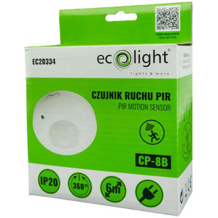 Povrchový PIR senzor pohybu a súmraku biely 6m 360° CP Ecolight