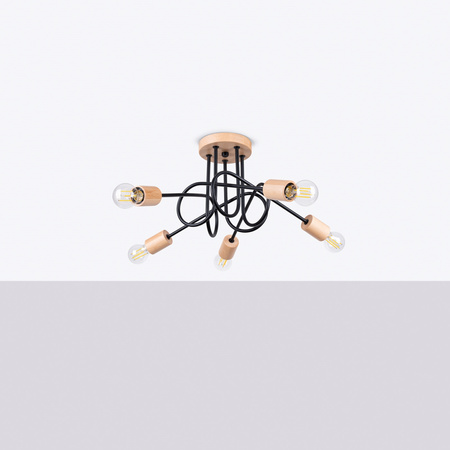 Luster Stropné svietidlo Spider Pendant 5x E27 Prírodné drevo Black Ember Peach Puff SL.1478 Sollux